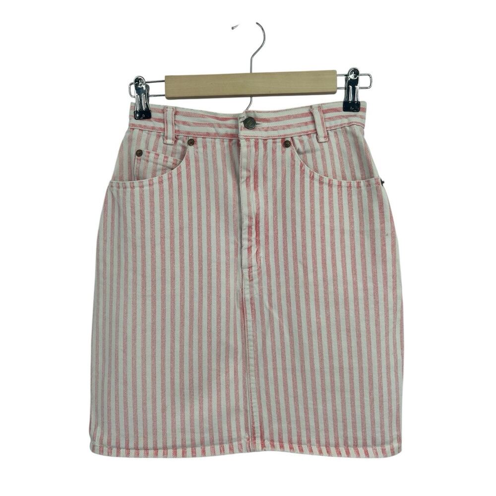 Vintage 90s Palmettos Pink Stripe Denim Skirt Size 7 Retro Sportswear